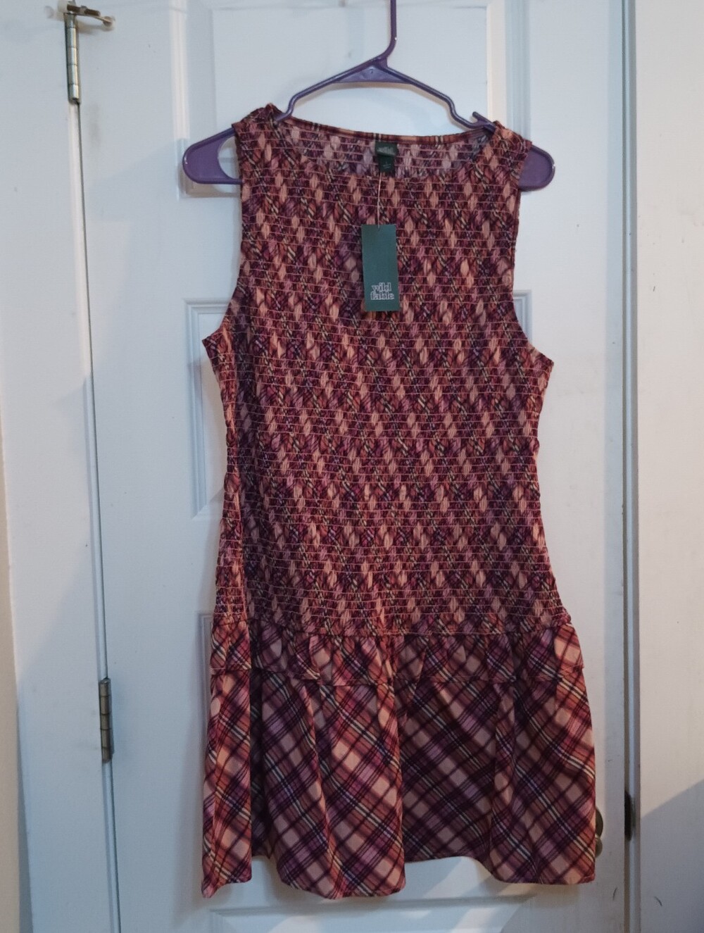 wild fable Burgundy and Pink Plaid Sleeveless Mini Dress